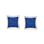 Square Shape CZ Cubic Zirconia Stud Earrings Blue Black Sterling Silver ScrewBack - Image 5
