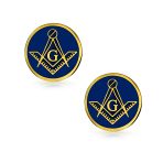 Round Circle Disc Freemasons Compass Symbol Shirt Cufflink Royal Blue Enamel - Image 2