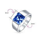 Traditional 3CT Blue Clear Cubic Zirconia CZ Square Solitaire Ring Pinky Ring Silver Plated - Image 5