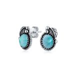Native American Style Gemstone Bezel Leaf Rope Stud Earrings in Sterling Silver - Image 4