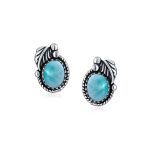 Native American Style Gemstone Bezel Leaf Rope Stud Earrings in Sterling Silver - Image 11