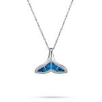 Nautical Blue Opal Whale Tail Pendant Necklace in Sterling Silver