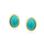 Onyx Turquoise Bezel Set Dome Button Oval Stud Earrings Gold Plated Sterling Silver - Image 6