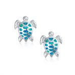 Nautical Beach Vacation Opal Sea Turtle Stud Earrings Sterling Silver 13MM - Image 3