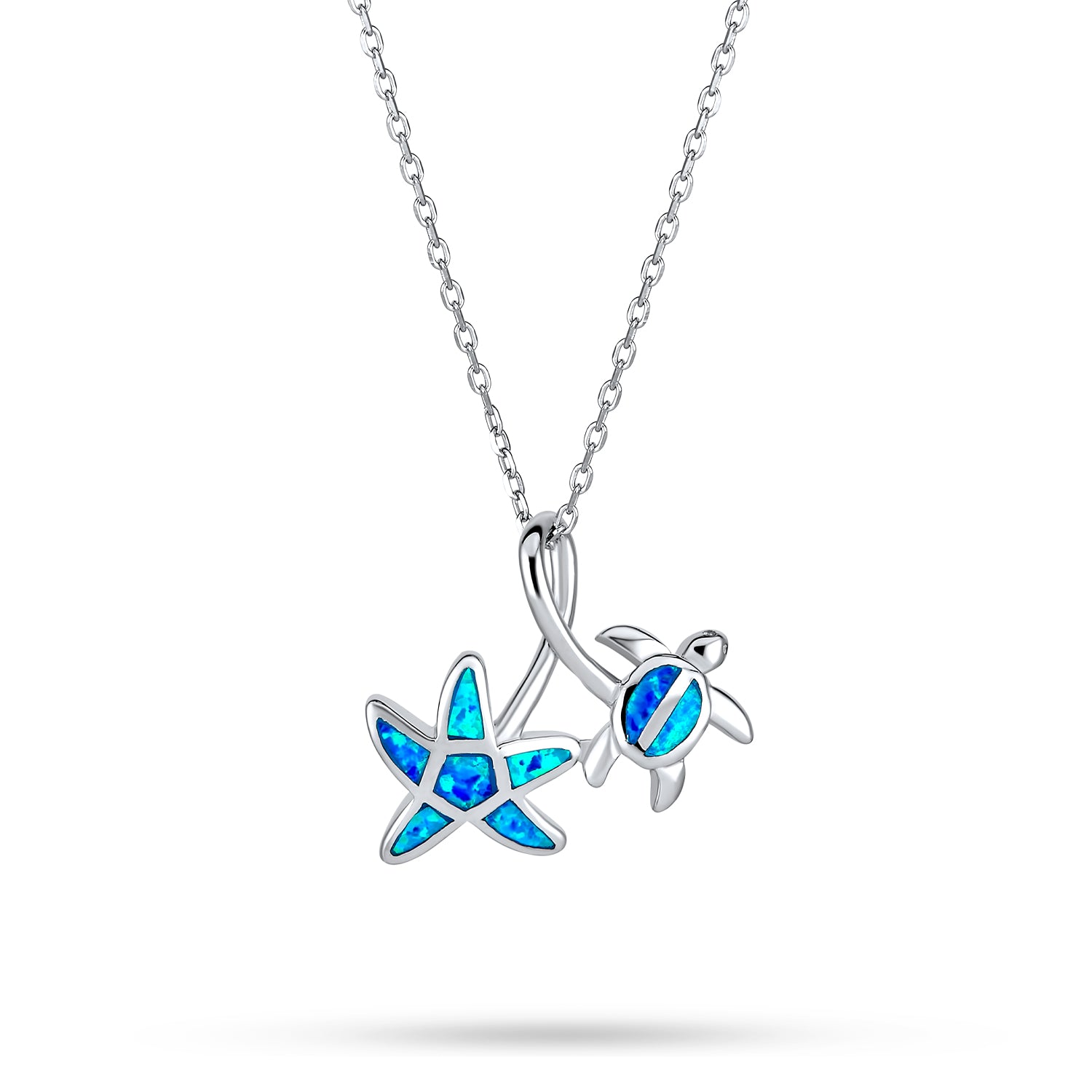 blue-turtle-starfish-necklace-silver-opal-xny-ps1794a1-az_1 Nautical Blue Opal Sea Turtle Starfish Pendant Necklace in Sterling Silver - Image 1