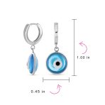 Round Blue Evil Eye Drop Huggie Mini Hoop Earrings Endless Murano Glass Yellow Gold Plated .925 Sterling Silver - Image 4