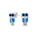 Set of 2 Created Blue Opal Dragonfly & Owl Stud Earrings Sterling Silver - Image 3
