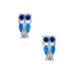 Set of 2 Created Blue Opal Dragonfly & Owl Stud Earrings Sterling Silver - Image 4
