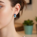 Opalescent Blue Created Opal Owl Stud Earrings Sterling Silver Birthstone - Image 3