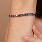 Alternating Created Blue Sapphire White Zircon Bolo Tennis Bracelet Adjustable .925 Sterling Silver - Image 3