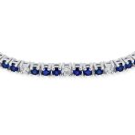 Alternating Created Blue Sapphire White Zircon Bolo Tennis Bracelet Adjustable .925 Sterling Silver - Image 2