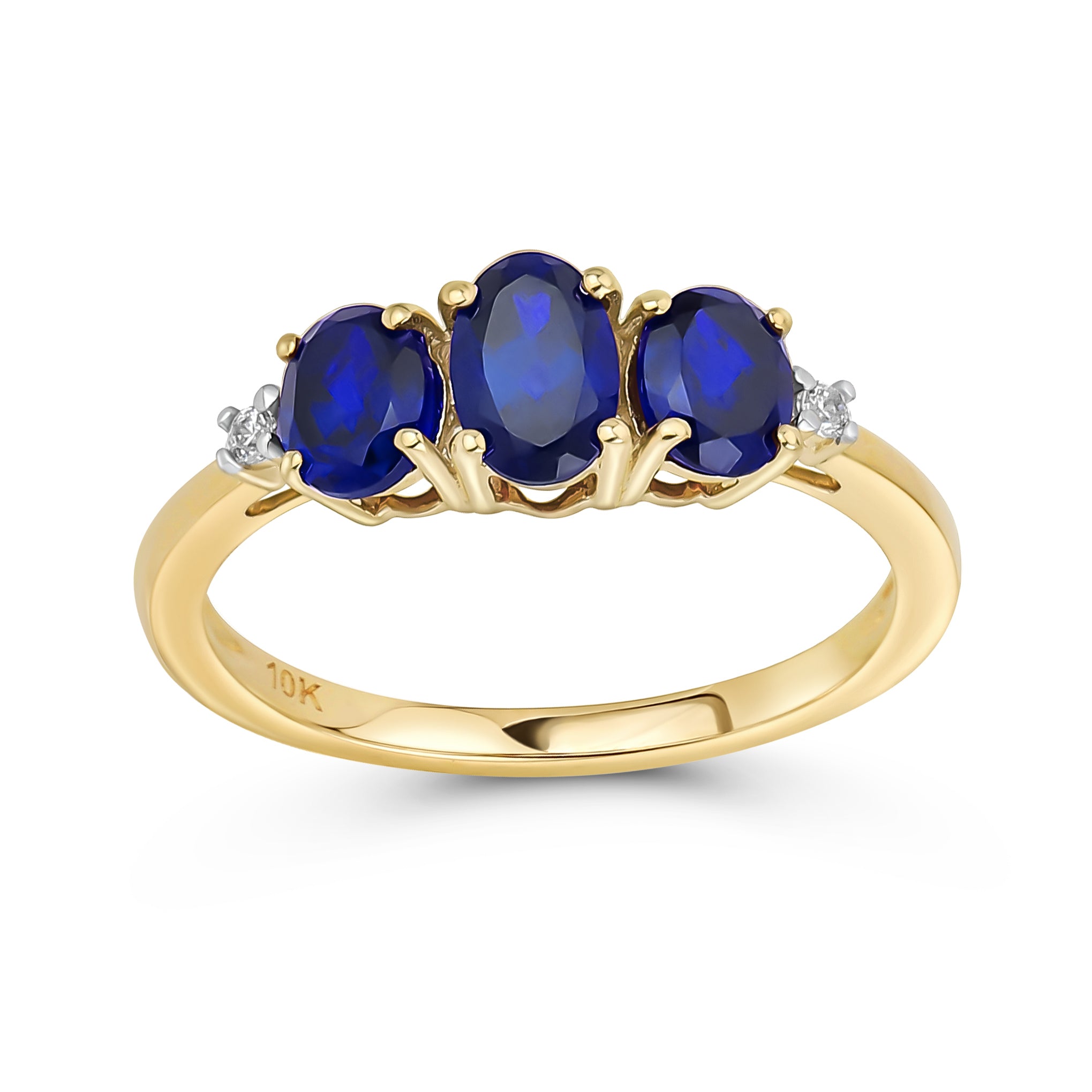 blue_sapphire_trinity_ring_vj-10kvjrx5sp Past Present Future 3 Stone 2CTW Created Blue Sapphire Ring 10K Gold - Image 1