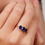 Past Present Future 3 Stone 2CTW Created Blue Sapphire Ring 10K Gold - Image 4