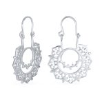 Boho Retro Filigree Mandala Dangle Earrings Silver Hoop