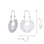 Boho Retro Filigree Mandala Dangle Earrings Silver Hoop - Image 4