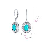 Bali Style Natural Oval Turquoise Floral Scroll Filigree Drop Earrings .925 Sterling Silver - Image 4