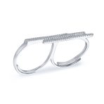 Fashion Geometric CZ Pave Double Sideway Bar Two Finger Statement Ring .925 Sterling Silver - Image 2