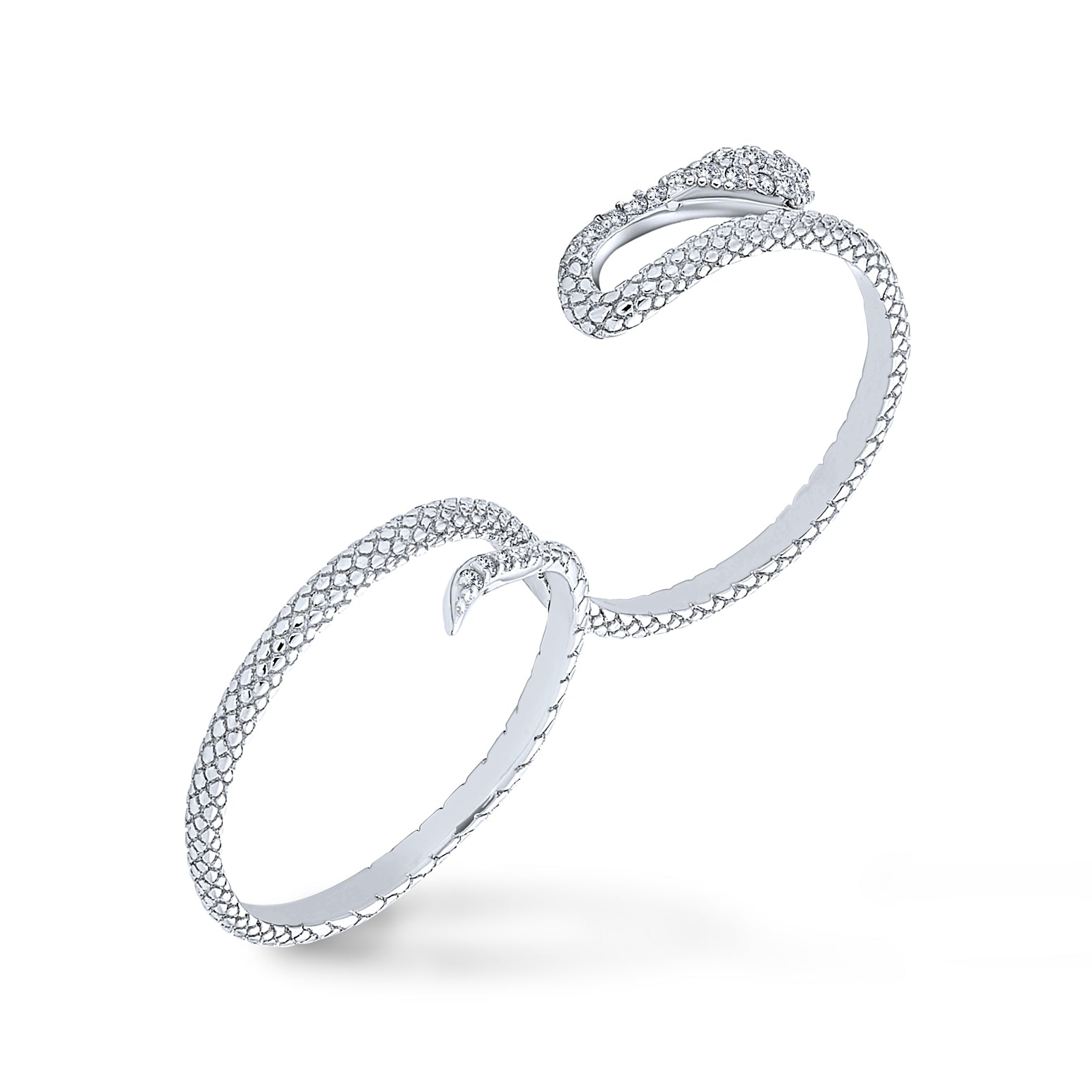 boho-cubic-zirconia-serpent-snake_sls-er001-6-az_1 Trendy Cubic Zirconia Snake Statement Two Finger Ring Sterling Silver - Image 1