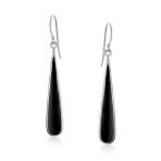 Simple Green Agate Inlay Long Flat Teardrop Shaped Dangle Earrings .925 Sterling Silver - Image 10