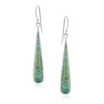 Simple Green Agate Inlay Long Flat Teardrop Shaped Dangle Earrings .925 Sterling Silver - Image 7
