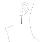 Simple Green Agate Inlay Long Flat Teardrop Shaped Dangle Earrings .925 Sterling Silver - Image 13