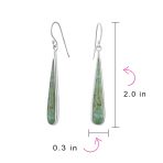 Simple Green Agate Inlay Long Flat Teardrop Shaped Dangle Earrings .925 Sterling Silver - Image 19