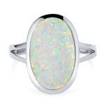 Boho Gemstone Silver Ring Iridescent White Opal Split Shank