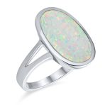 Boho Gemstone Silver Ring Iridescent White Opal Split Shank - Image 2