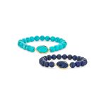 Set of 2 Boho Faceted Large Center Natural 8MM Ball Bead Stone Stretch Bracelet