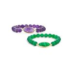 Set of 2 Boho Faceted Large Center Natural 8MM Ball Bead Stone Stretch Bracelet - Image 2