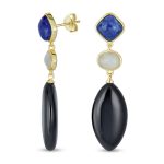 Dangle Gemstone Earrings Blue Lapis Onyx in 14K Gold Plated