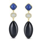 Dangle Gemstone Earrings Blue Lapis Onyx in 14K Gold Plated - Image 2