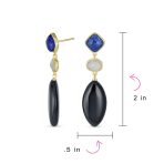 Dangle Gemstone Earrings Blue Lapis Onyx in 14K Gold Plated - Image 4