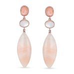 Unique Boho Dangle Gemstone Earrings White MOP & Pink Aventurine in Gold Plated - Image 2