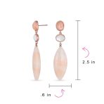 Unique Boho Dangle Gemstone Earrings White MOP & Pink Aventurine in Gold Plated - Image 4
