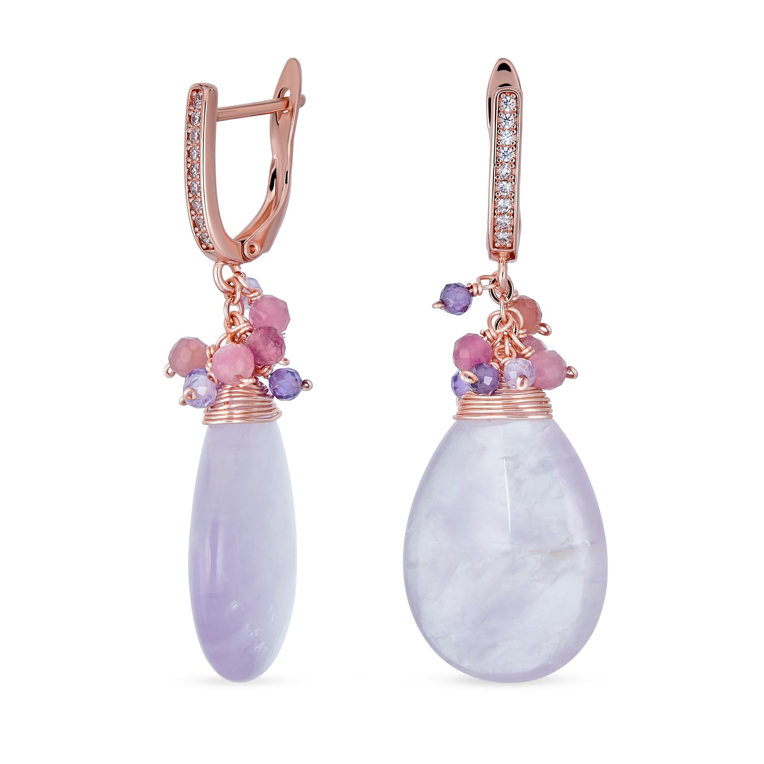 boho-multi-crystal-wrap-purple-drop-earring-rose-gold-snap-cb-85523 Boho Fashion Dangle Earrings Crystal Beads Gemstone Accents - Image 1