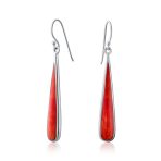 Simple Green Agate Inlay Long Flat Teardrop Shaped Dangle Earrings .925 Sterling Silver - Image 5