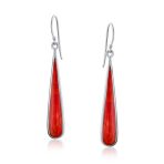 Simple Green Agate Inlay Long Flat Teardrop Shaped Dangle Earrings .925 Sterling Silver - Image 11