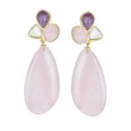Boho Geometric Dangle Earrings Gemstone Accents Gold Plated - Image 3