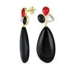 Boho Geometric Dangle Earrings Gemstone Accents Gold Plated - Image 2