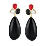 Boho Geometric Dangle Earrings Gemstone Accents Gold Plated - Image 4