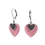Hearts Bali Boho Dangle Gemstone Earrings Pink Aqua - Image 2
