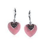 Hearts Bali Boho Dangle Gemstone Earrings Pink Aqua - Image 4