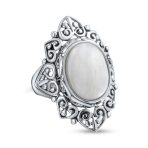 Vintage Style Oval Cabochon Moonstone Full Finger Statement Ring .925 Sterling Silver