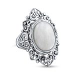 Vintage Style Oval Cabochon Moonstone Full Finger Statement Ring .925 Sterling Silver