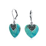 Hearts Bali Boho Dangle Gemstone Earrings Pink Aqua