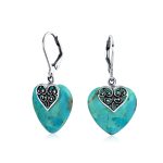 Hearts Bali Boho Dangle Gemstone Earrings Pink Aqua