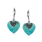 Hearts Bali Boho Dangle Gemstone Earrings Pink Aqua - Image 3