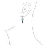 Native American Style Turquoise Dream Catcher Feather Leaf Dangle Earrings .925 Sterling Silver - Image 3