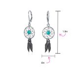 Native American Style Turquoise Dream Catcher Feather Leaf Dangle Earrings .925 Sterling Silver - Image 4